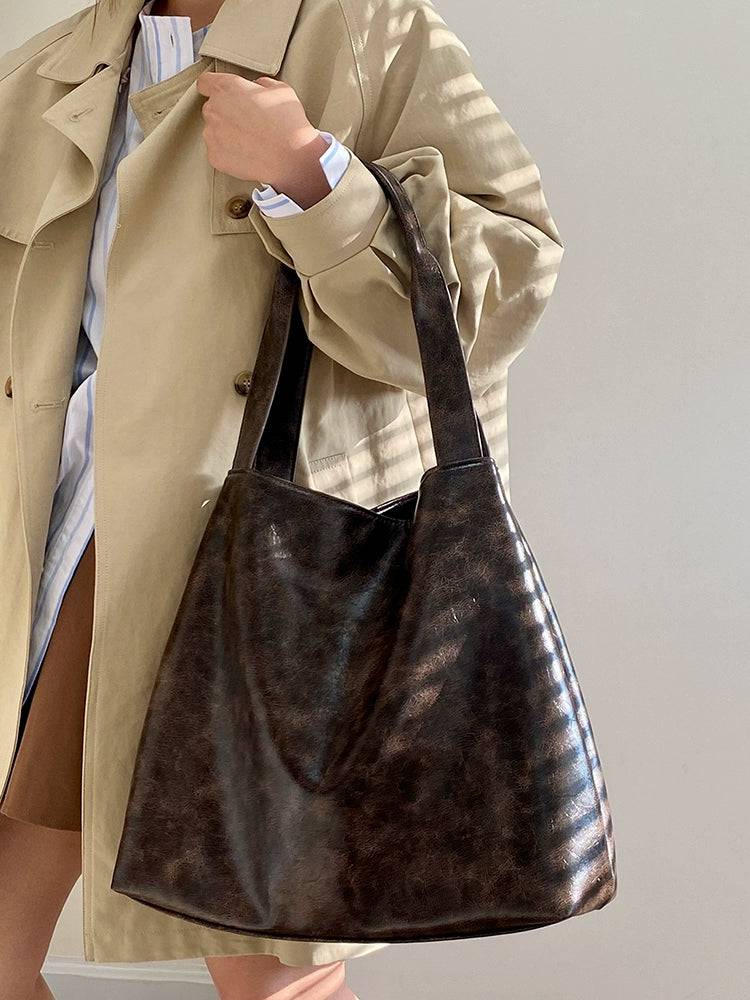 Luzi 2025 new women's bag versatile retro large capacity commuter tote bag shoulder tote bag