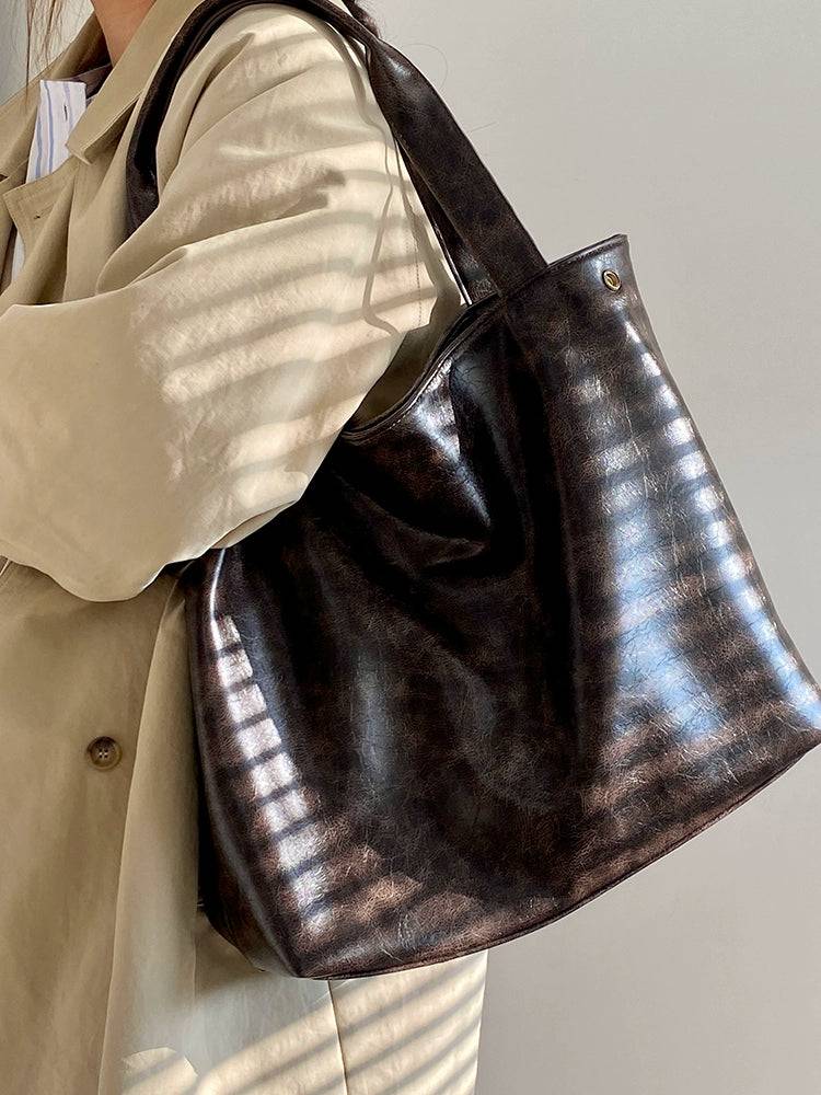 Luzi 2025 new women's bag versatile retro large capacity commuter tote bag shoulder tote bag