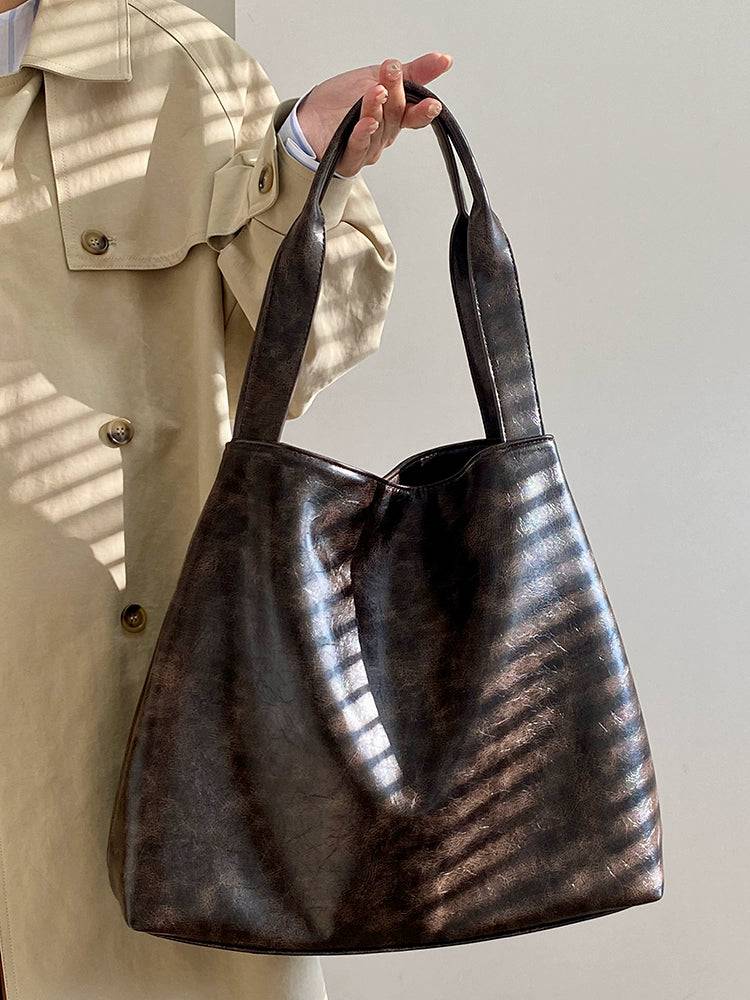 Luzi 2025 new women's bag versatile retro large capacity commuter tote bag shoulder tote bag